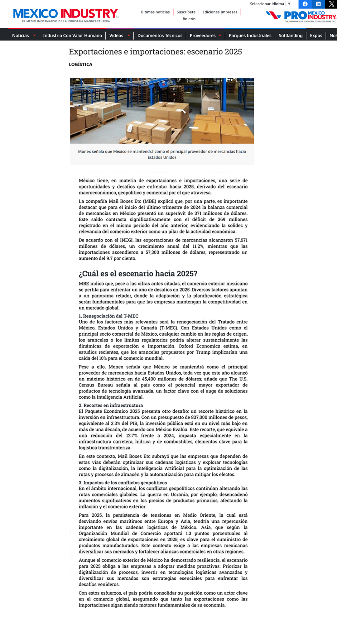 Mexico Industry – Exportaciones e importaciones: escenario 2025